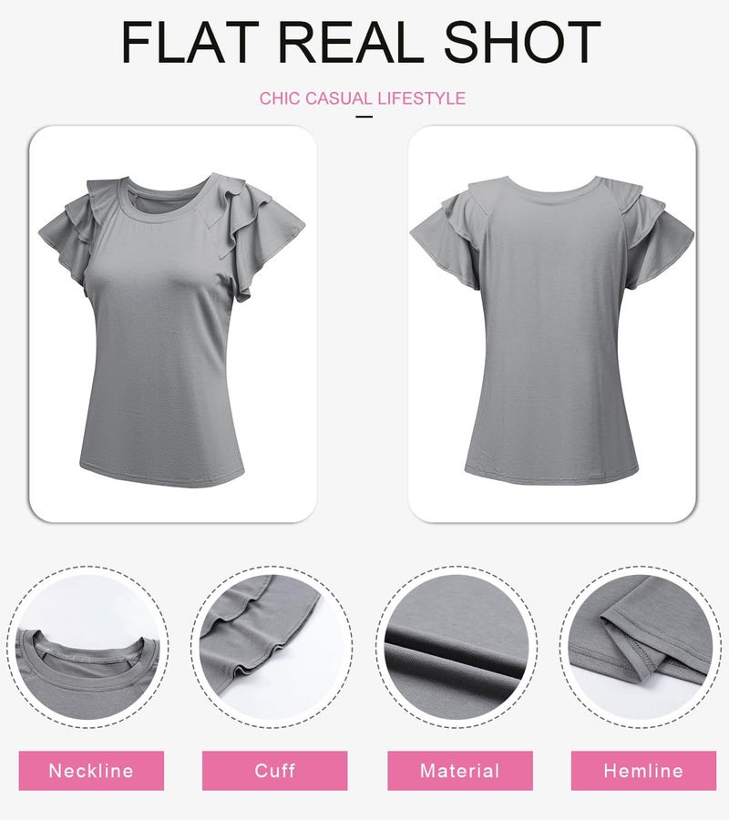 Shein قمصان صيفية للنساء من SHEWIN 2025 بأكمام قصيرة مزخرفة للنساء بتصميم مريح رمادي M - Image 5