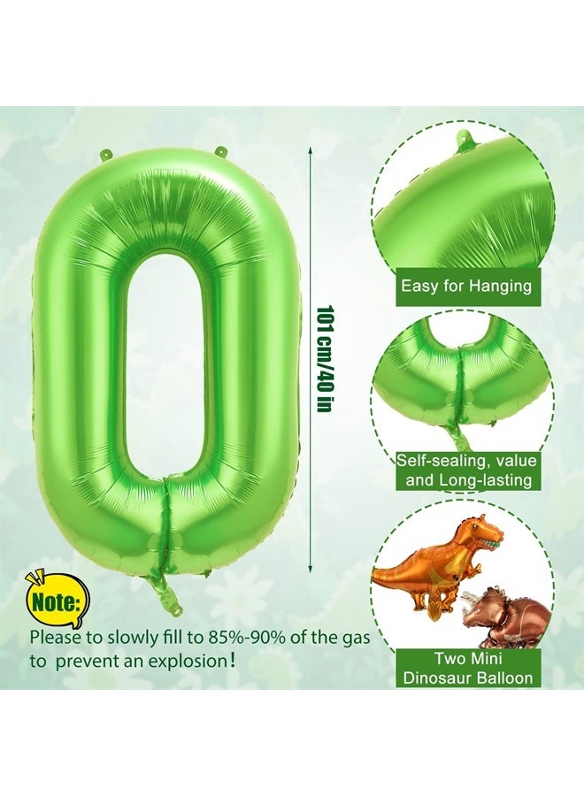 SAVITA 40 Inch Number 0 Balloon Dinosaur Balloon, Large Number Balloon Green Aluminum Foil Balloon Cute Dinosaur Balloon for Boys Girls Birthday Party Anniversary Celebration Decoration - Image 1