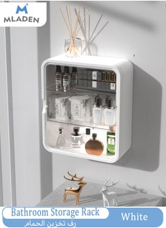 MLADEN Wall-Mounted Bathroom Storage Rack with Magnetic Door,Large Capacity Hanging Bathroom Storage Shelf No Drilling Shelf Bathroom Organizer Rack Dust and Moisture Proof Shelf for Cosmetics  - Image 1