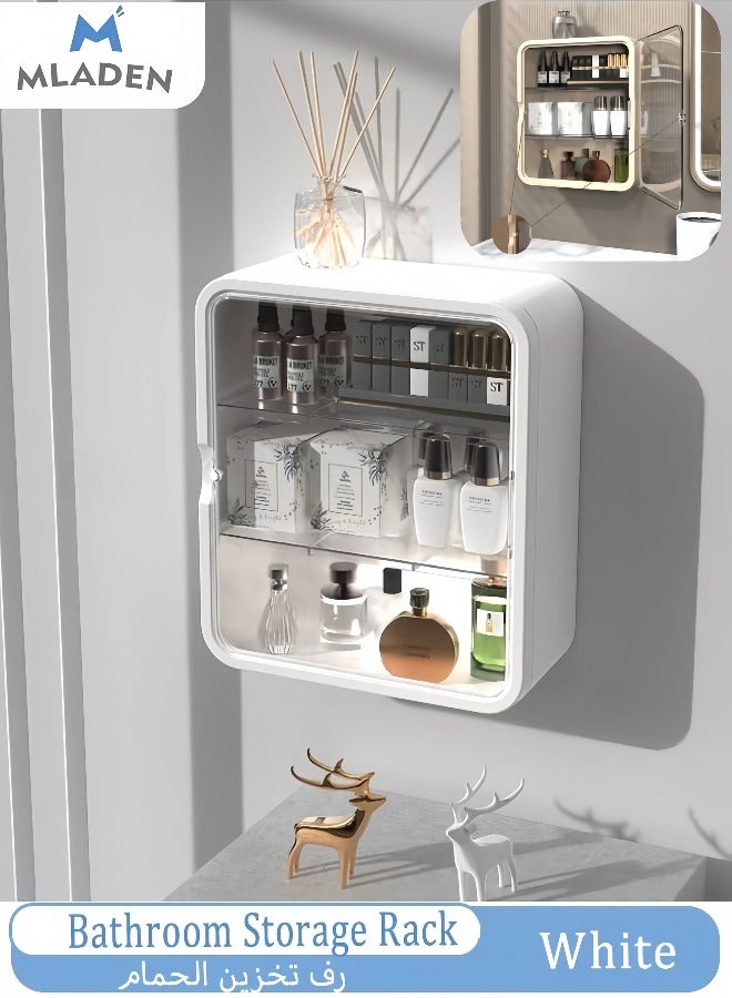 MLADEN Wall-Mounted Bathroom Storage Rack Medicine Cabinet with Magnetic Door,Large Capacity Hanging Bathroom Storage Shelf No Drilling Shelf Bathroom Organizer Rack Dust and Moisture Proof Shelf for Cosmetics - Image 1