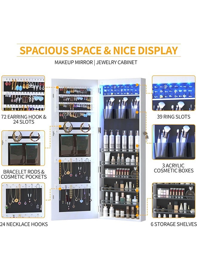 JCB CHIC Jewelry Cabinet Armoire with Mirror, Wall or Door Mount Storage Organizer with Full-Length Frameless Mirror, Lockable Cabinet with Built-in Small Mirror, Shelves  - Image 3