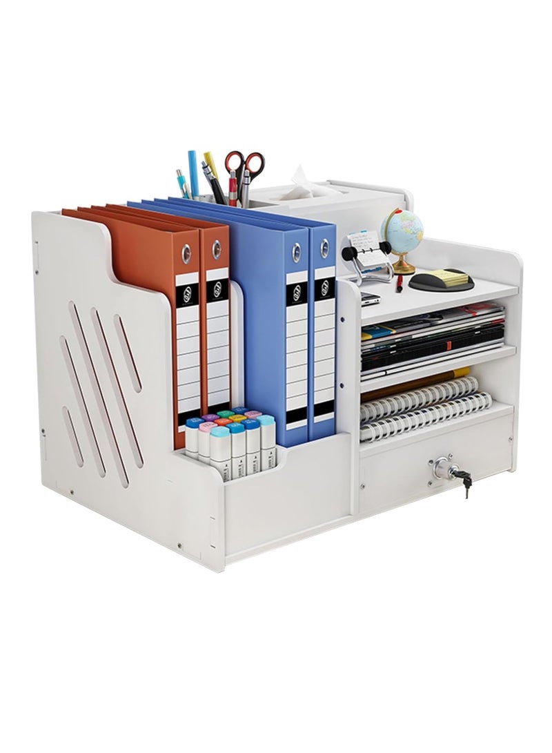 منظم مكتب خشبي مع حامل ملف ، منظم ملفات سطح المكتب ، مكتب رسالة بريد منظم ، صينية ورسالة ورقية دفاتر المخطط - Image 1