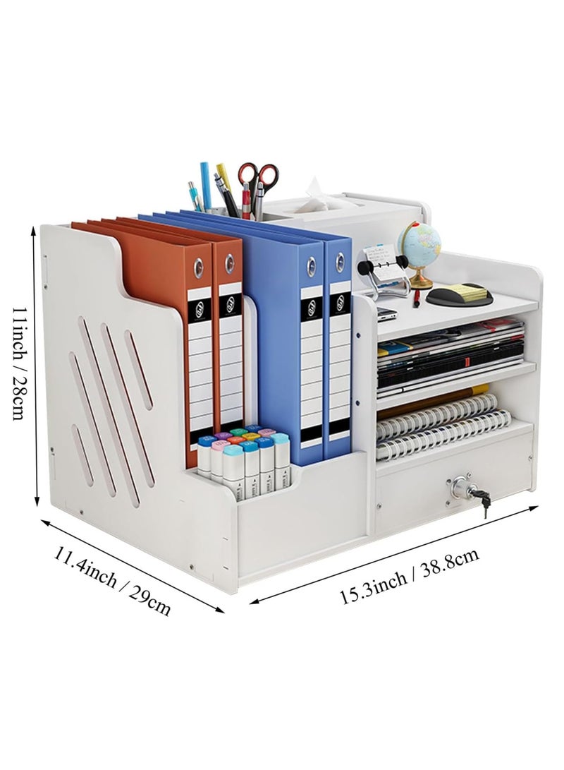 منظم مكتب خشبي مع حامل ملف ، منظم ملفات سطح المكتب ، مكتب رسالة بريد منظم ، صينية ورسالة ورقية دفاتر المخطط - Image 2