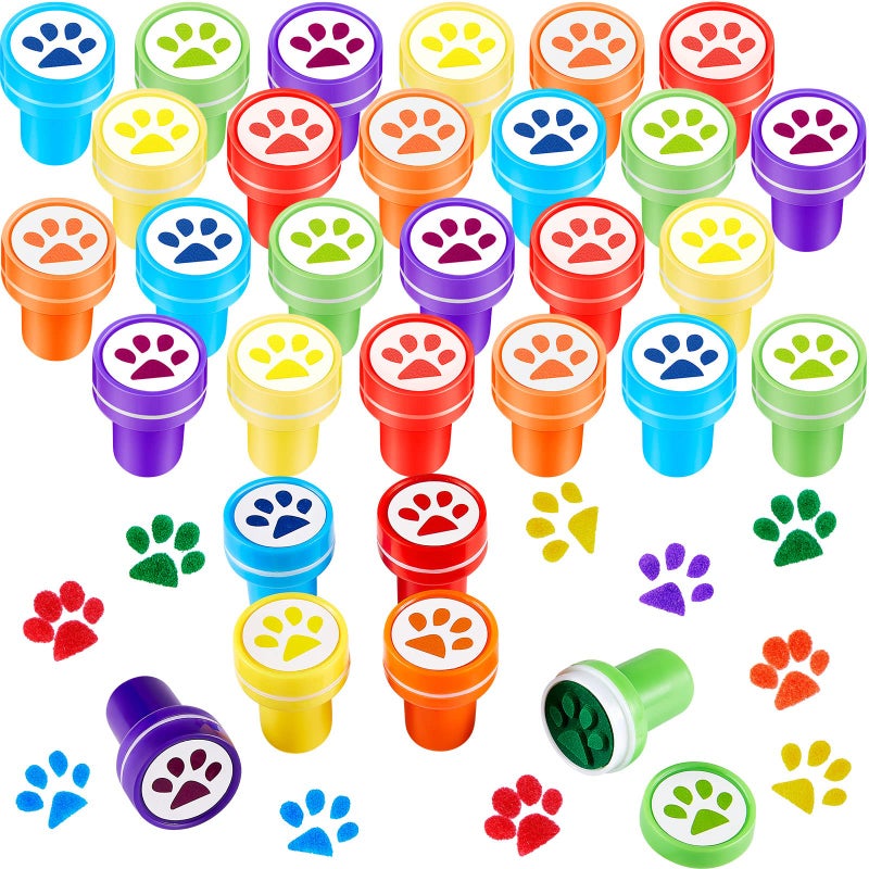 Chinco Dog Paw Print Stamp Self Inking Teacher Mini Colorful Stamp Party Favors Assorted Set for Classroom Party Educational Learning Activities(24 Pieces) - Image 1