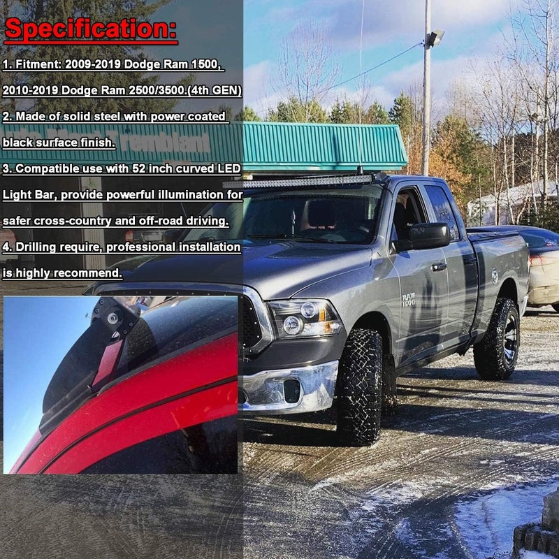 Dasen Upper Roof Mounting Brackets Kit for 52 Inch Curved Light Bar - Compatible with Dodge Ram 1500 2500 3500 - Image 3