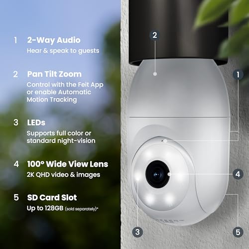 Feit Electric Smart Security Camera Bulb, 2K QHD Resolution, 2-Way Audio, Human Tracking, 350° Pan, Night Vision, Motion Alerts, E26 Base, Alexa/Google Assistant Compatible, CAM/PAN/WIFI/E26/2K - Image 4