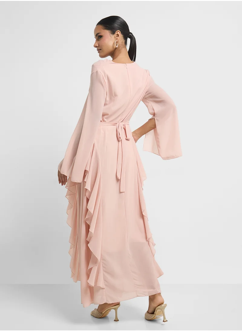 Khizana Ruffled Dress With Cowl Neck