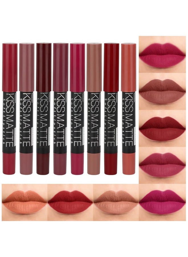 evpct 8Pcs Dark Ruby Red Plum Purple Wine Nude Beige Brown Matte Lipstick and Lip Crayon Liner Pencil Pen Set for Women labial labiales mate magicos 24 horas originales pintalabios permanente 24 horas - Image 1