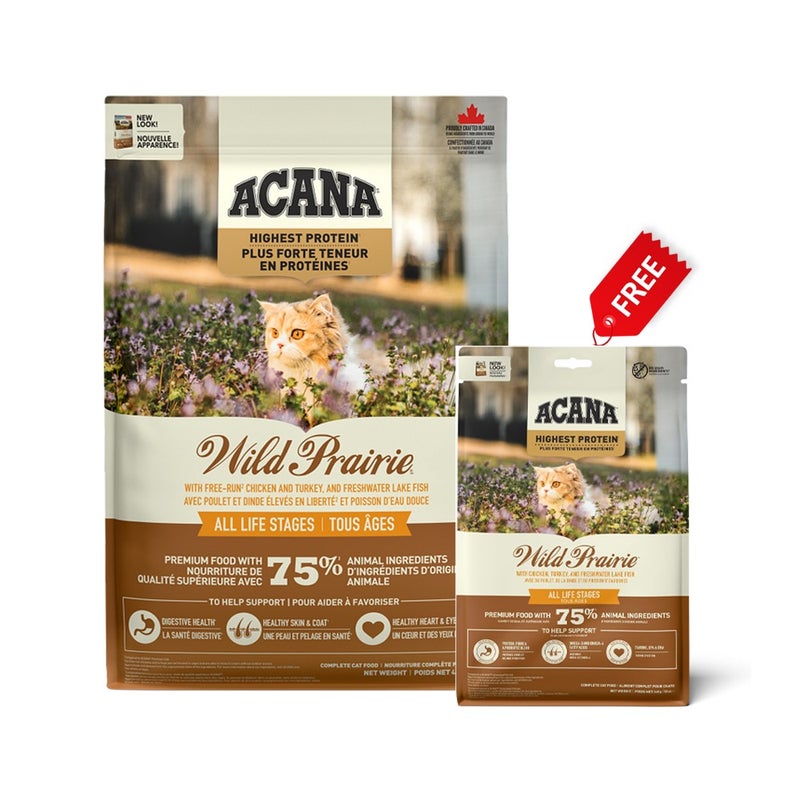 (أسنى) طعام وايلد بريري الجاف للقطط من أكانا -  1.8 كجم + طعام وايلد بريري الجاف للقطط من أكانا مجاناً - 340 جم