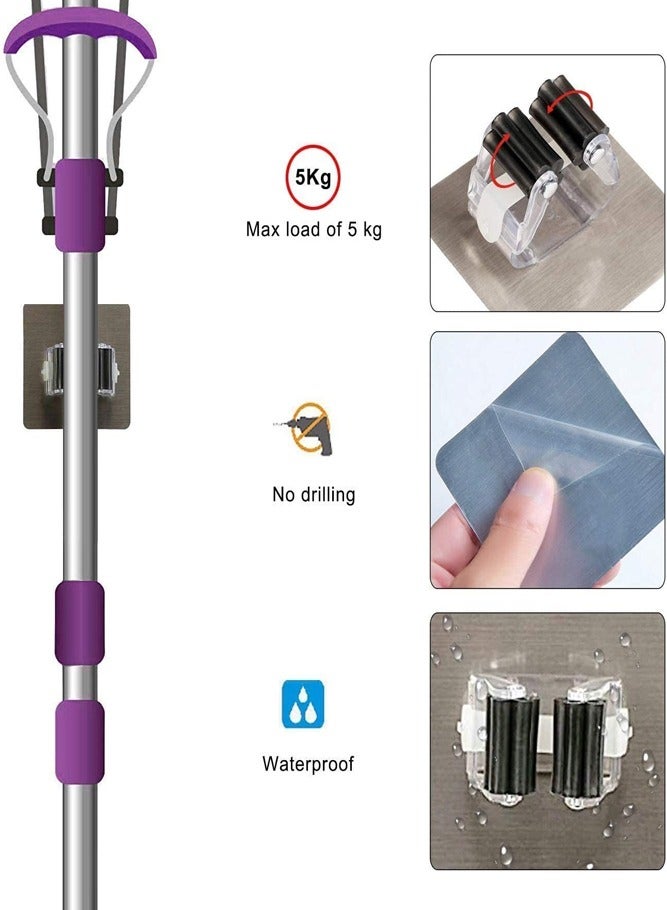 AMERTEER 4-Piece Broom Gripper Mop Holder Self Adhesive Reusable No Drilling Super Anti-Slip - Image 2