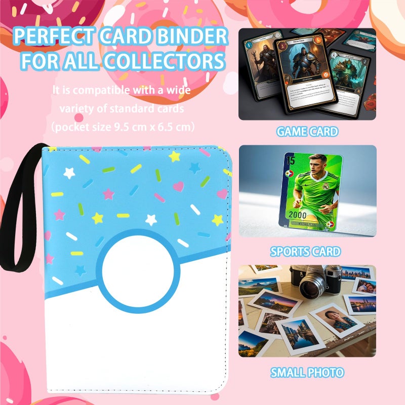 Piefectpie 4 Pocket Card Binder 400 Card Holder Album, Pink Donut Trading Cards Holder Zipper Binder for Girl Teen Collection (Blue Donut, 400 Pocket) - Image 5
