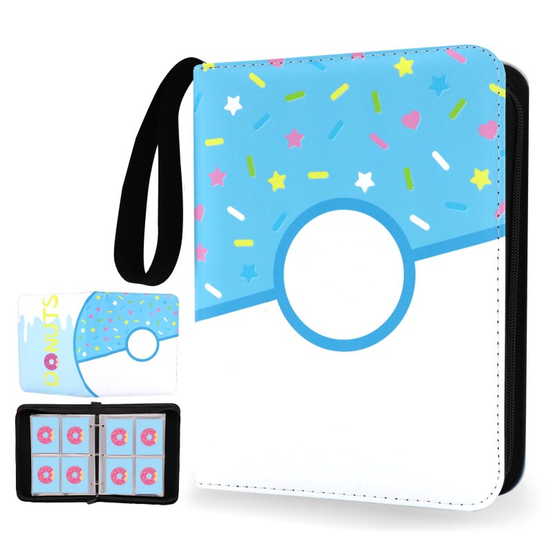 Piefectpie 4 Pocket Card Binder 400 Card Holder Album, Pink Donut Trading Cards Holder Zipper Binder for Girl Teen Collection (Blue Donut, 400 Pocket) - Image 1
