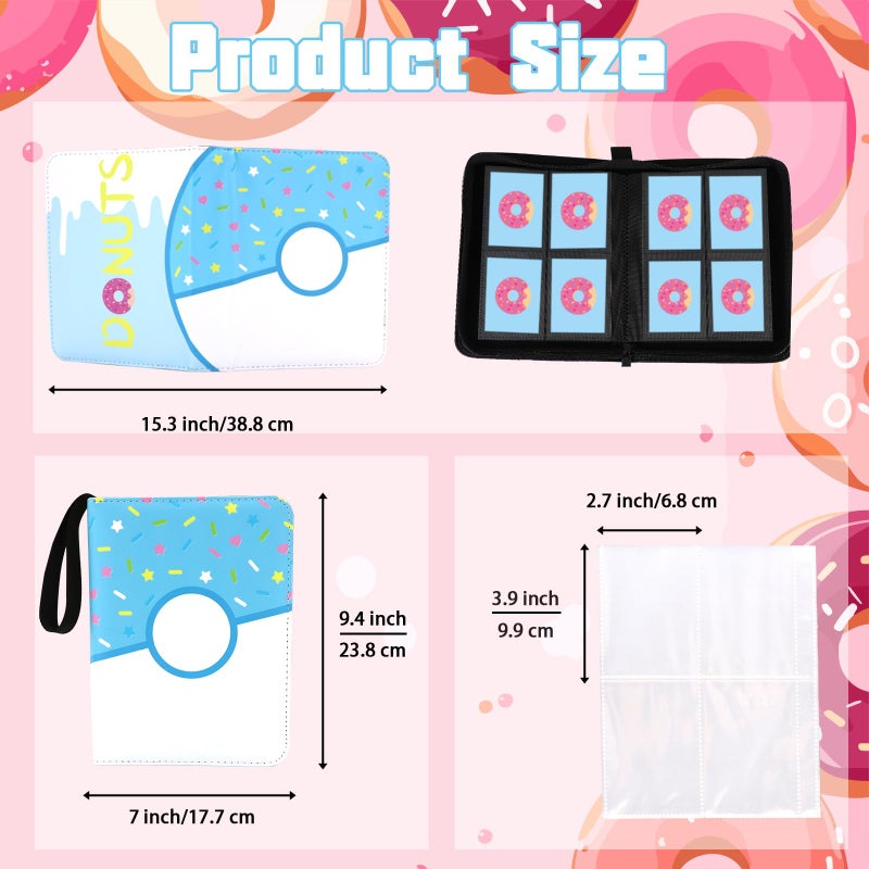 Piefectpie 4 Pocket Card Binder 400 Card Holder Album, Pink Donut Trading Cards Holder Zipper Binder for Girl Teen Collection (Blue Donut, 400 Pocket) - Image 4