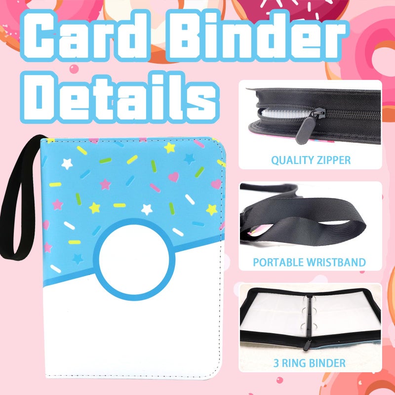 Piefectpie 4 Pocket Card Binder 400 Card Holder Album, Pink Donut Trading Cards Holder Zipper Binder for Girl Teen Collection (Blue Donut, 400 Pocket) - Image 3