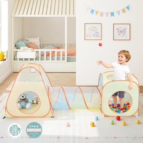 UTEX 3 in 1 Pop Up Play Tent with Tunnel Ball Pit for Kids Boys Girls Babies and Toddlers IndoorOutdoor Playhouse 3 in 1 with Suquare Tent - Image 5