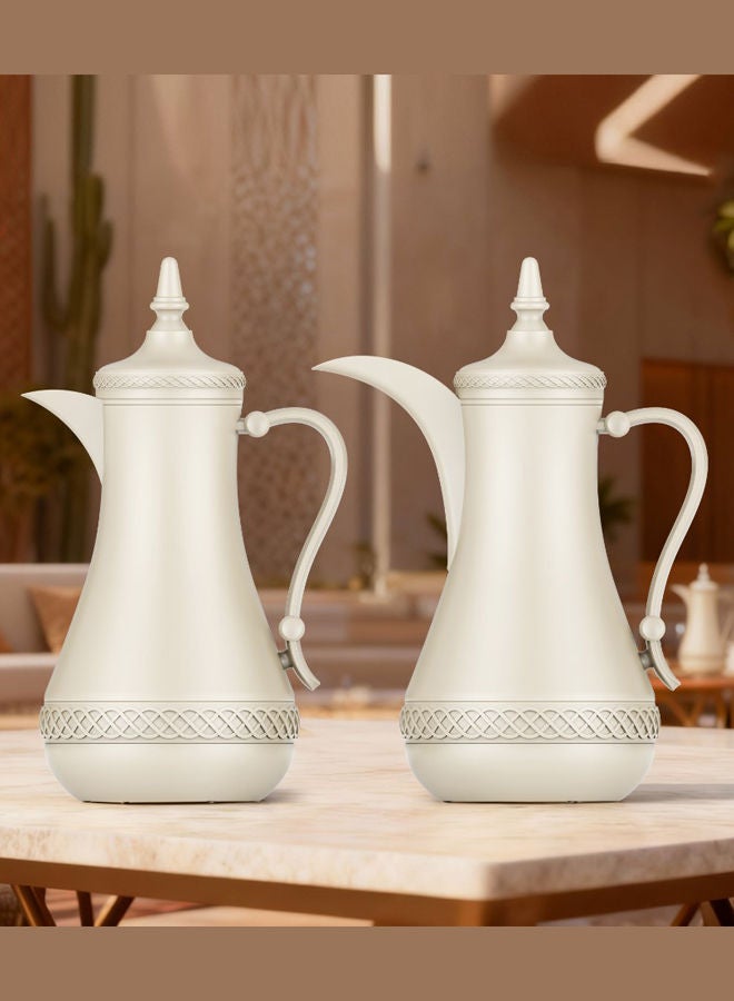 REEM 2-Piece Stainless Steel Tea/Coffee Dallah & Flask Set 1.0+1.0 Liters Beige - Image 3