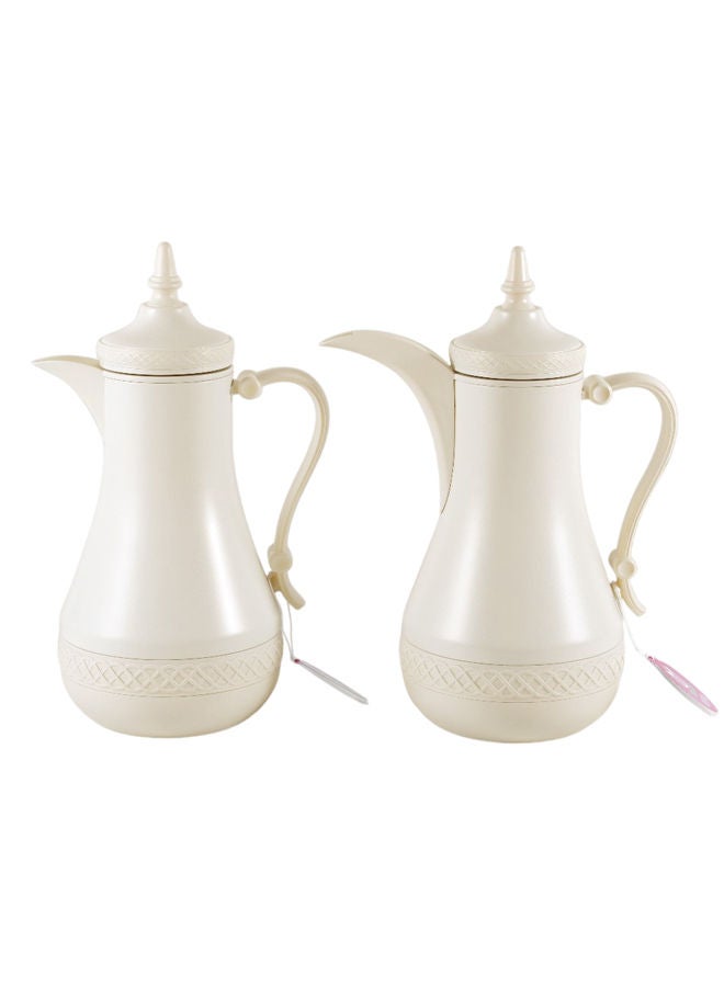 REEM 2-Piece Stainless Steel Tea/Coffee Dallah & Flask Set 1.0+1.0 Liters Beige - Image 2
