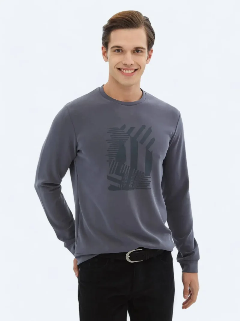 Kip Grey Crew Neck Printed Sweatshirt