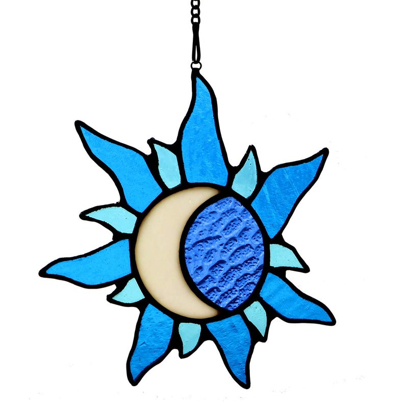 HAOSUM HAOSUM Sun and Moon Stained Glass Window hangingsSun Moon Decor Glass Suncatchers Ideal for Garden Home Farmhouse Patio and Bedroom 