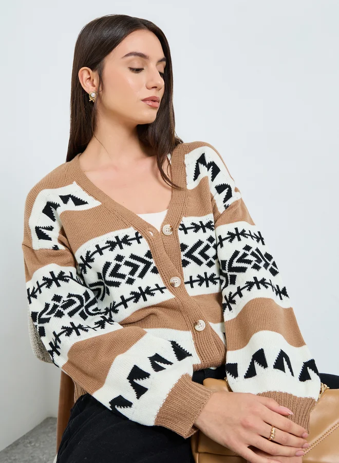 Take Two Take Two Geometric Pattern Knit Cardigan