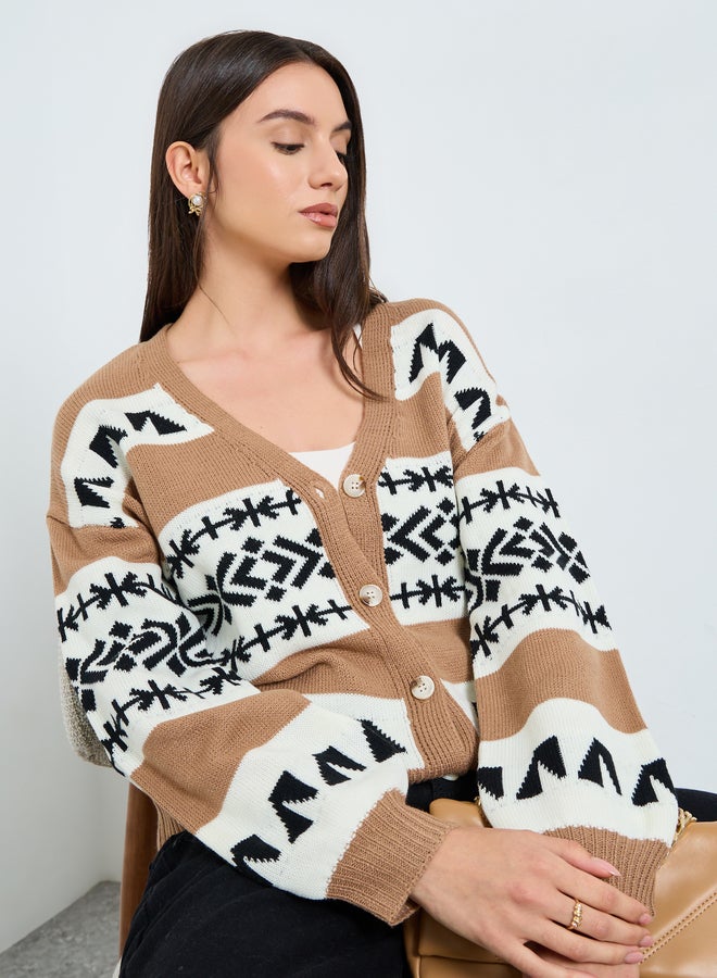 Take Two Geometric Pattern Knit Cardigan - Image 1