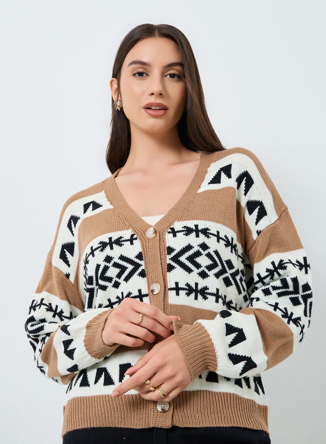 Take Two Geometric Pattern Knit Cardigan - Image 3