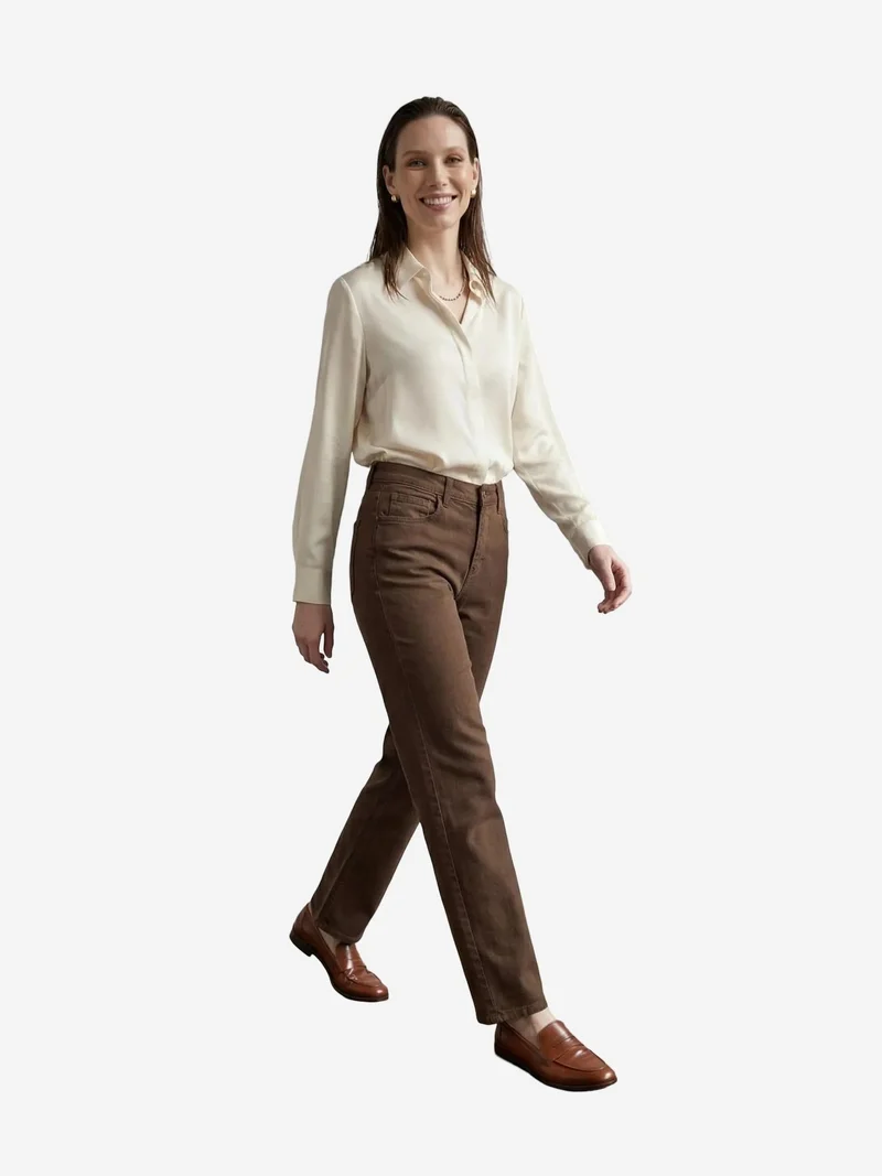 ماي فاشن MY FASHION High Waist Denim Straight Leg Pants with Pockets