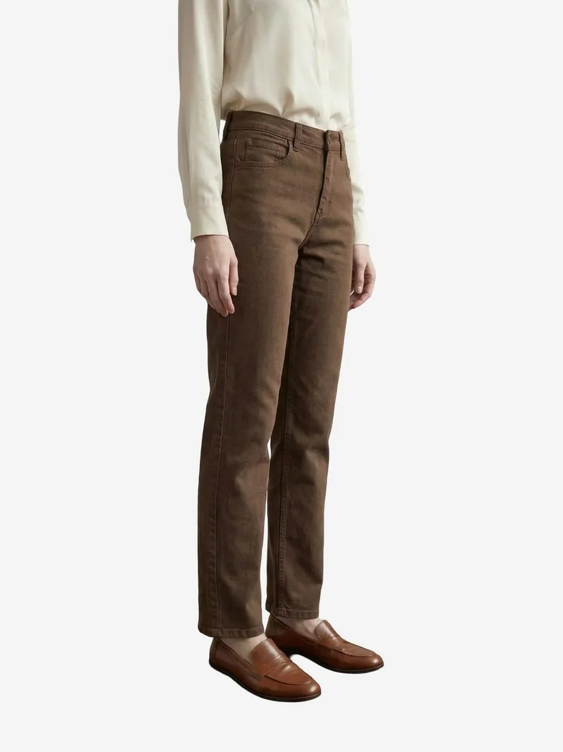 My Fashion Coffee Brown MY FASHION High Waist Denim Straight Leg Pants with Pockets for Women | Best Price UAE