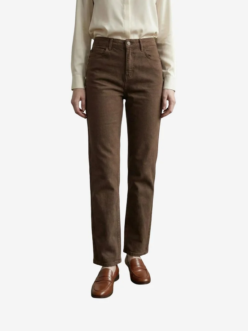 ماي فاشن MY FASHION High Waist Denim Straight Leg Pants with Pockets