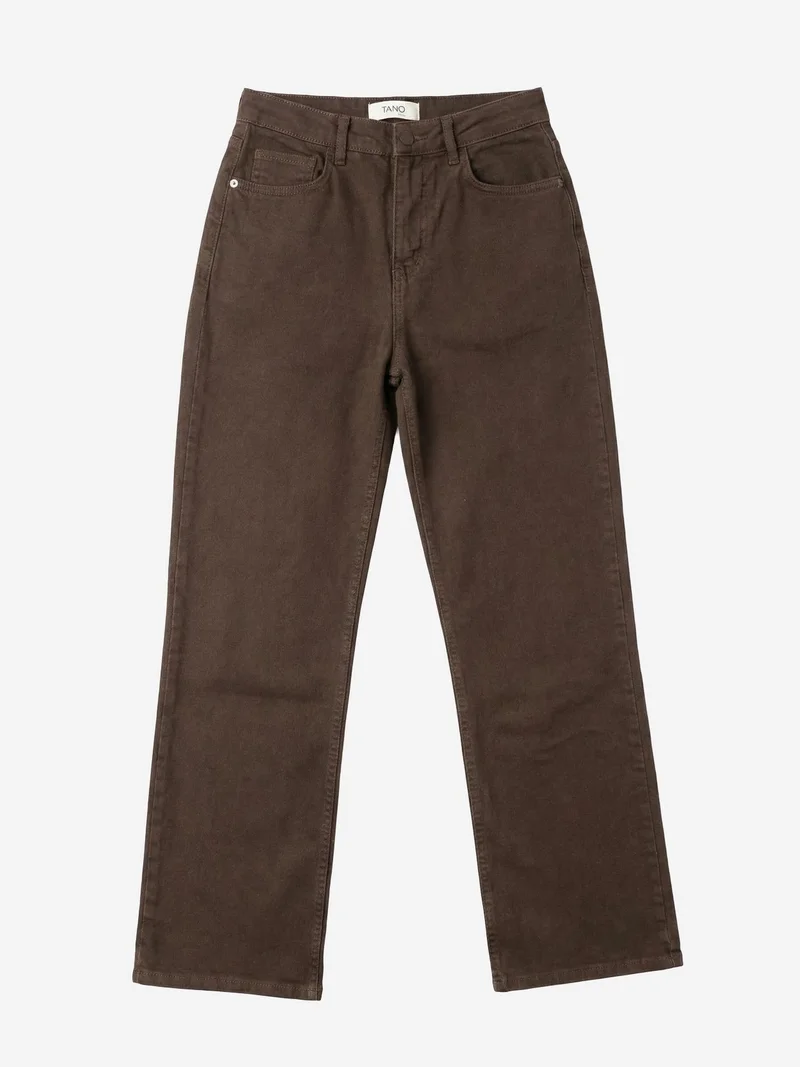 My Fashion Coffee Brown MY FASHION High Waist Denim Straight Leg Pants with Pockets for Women | Best Price UAE