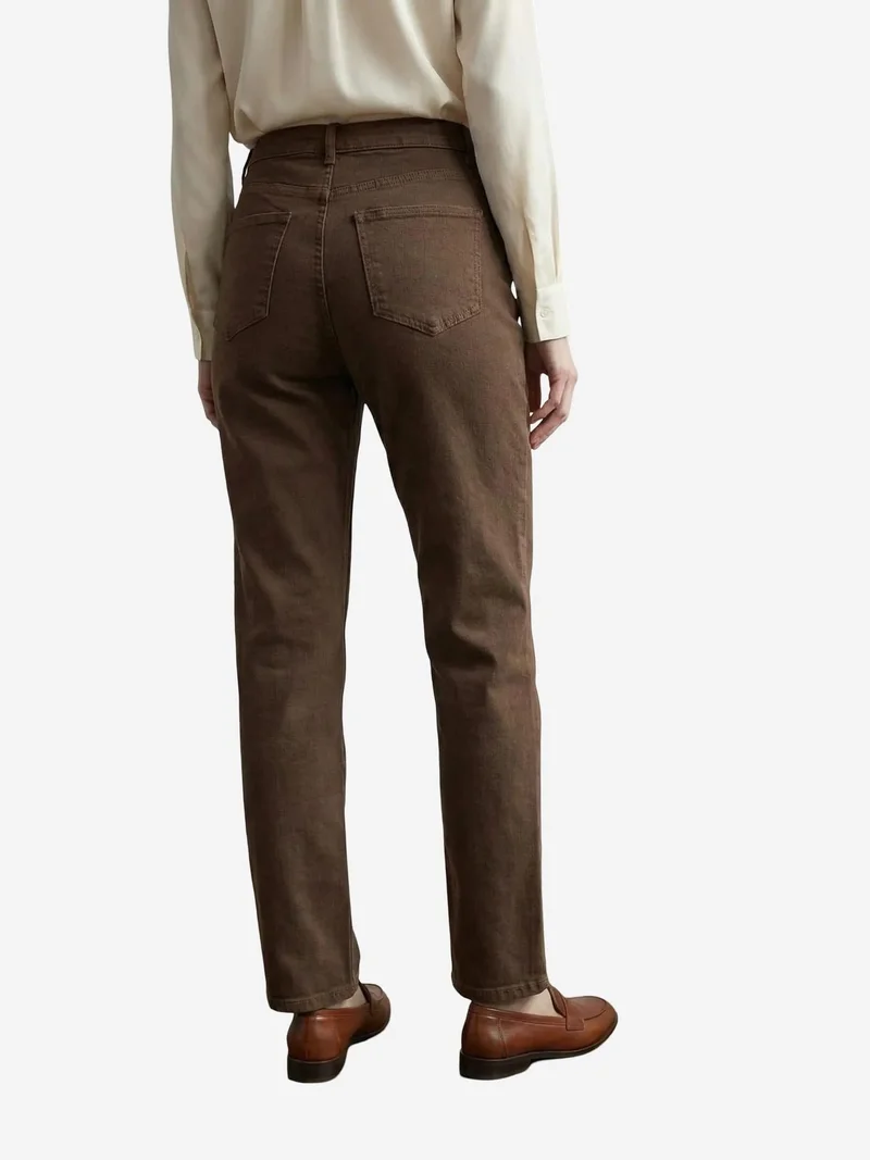 My Fashion Coffee Brown MY FASHION High Waist Denim Straight Leg Pants with Pockets for Women | Best Price UAE