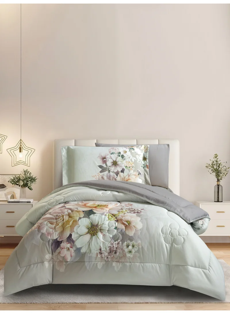 Donetella Bedding Comforter Set, twin Size Fits 120x200 cm - 4-Pcs Digital Print Quilted Bed Set, Microfiber Fabric - 1 Comforter, 1 Fitted Sheet, 1 Pillow Shams, 1 Pillowcases.