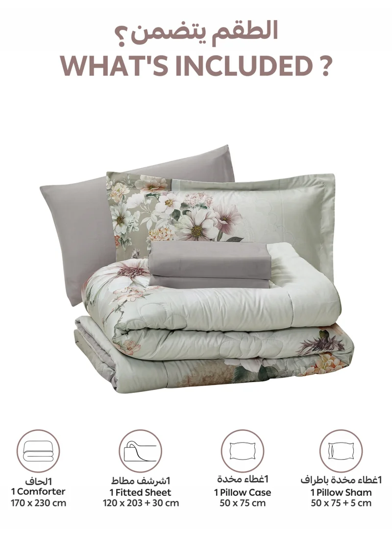 Donetella Bedding Comforter Set, twin Size Fits 120x200 cm - 4-Pcs Digital Print Quilted Bed Set, Microfiber Fabric - 1 Comforter, 1 Fitted Sheet, 1 Pillow Shams, 1 Pillowcases.