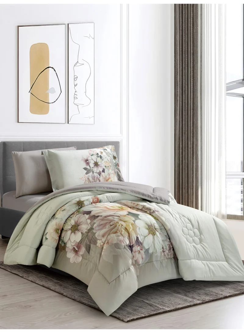Donetella Bedding Comforter Set, twin Size Fits 120x200 cm - 4-Pcs Digital Print Quilted Bed Set, Microfiber Fabric - 1 Comforter, 1 Fitted Sheet, 1 Pillow Shams, 1 Pillowcases.