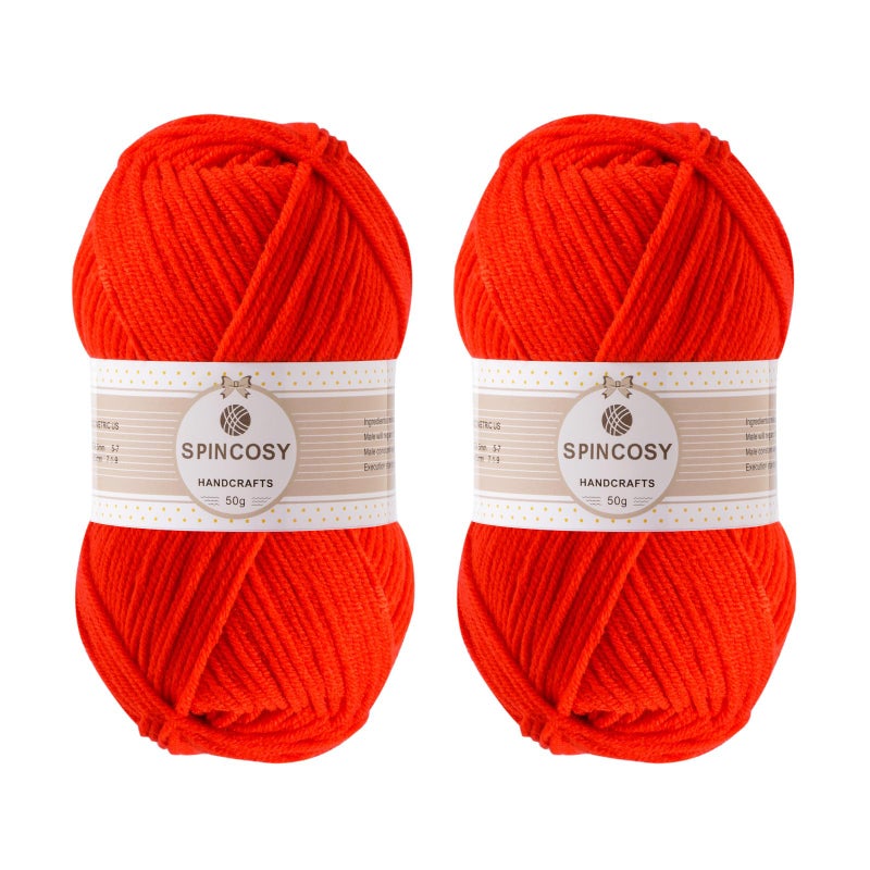 N.C 2 Pcs Crochet Yarn, Feels Soft 280 Yards Assorted Colors 4ply Acrylic Yarn for Crochet & Hand Knitting - Bright Red - Image 1