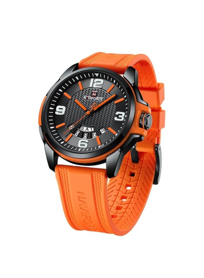 NAVIFORCE Stylish Mens Sports Watch with Black Dial Orange Silicone Strap Quartz Movement Analog Display Water Resistant 30M Durable and Modern Design  - Image 1