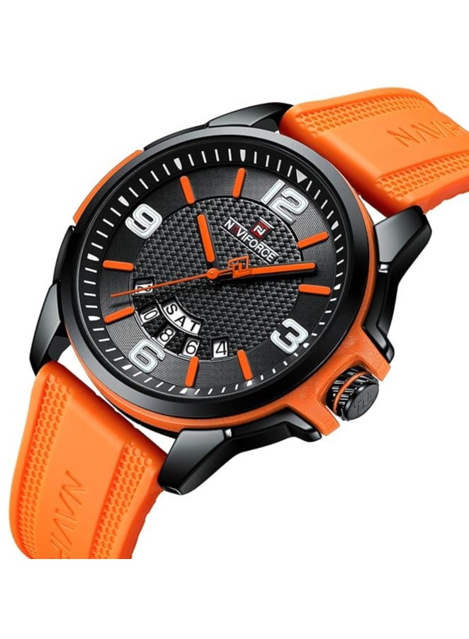 NAVIFORCE Stylish Mens Sports Watch with Black Dial Orange Silicone Strap Quartz Movement Analog Display Water Resistant 30M Durable and Modern Design  - Image 2