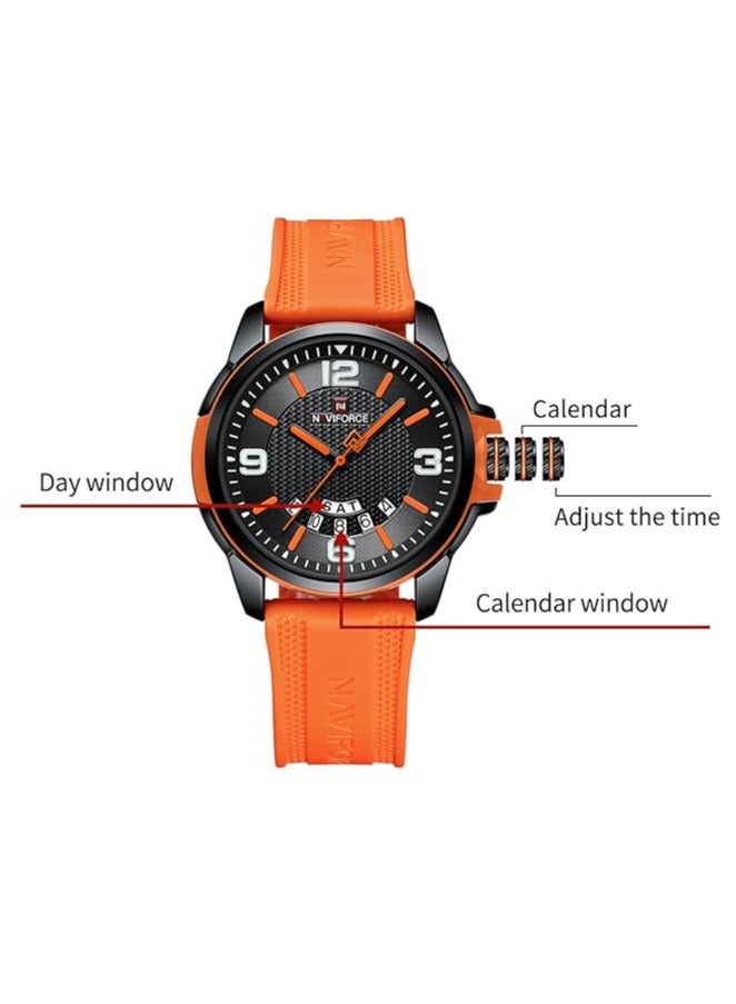 NAVIFORCE Stylish Mens Sports Watch with Black Dial Orange Silicone Strap Quartz Movement Analog Display Water Resistant 30M Durable and Modern Design  - Image 3