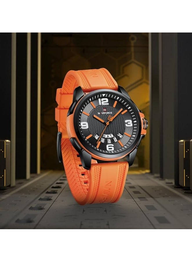 NAVIFORCE Stylish Mens Sports Watch with Black Dial Orange Silicone Strap Quartz Movement Analog Display Water Resistant 30M Durable and Modern Design  - Image 4