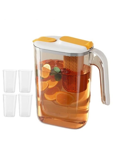 5PCS Large Water Filter Pitcher for Tea and Drinking Water Milk Juice with 1 Stream Filter 4 Cup Capacity BPA Free White