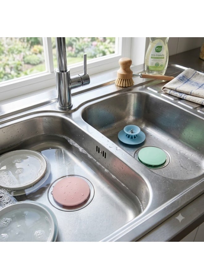 English: 2-in-1 Silicone Drain Stopper and Hair Catcher Strainer – Press-Type Sink Filter for Bathroom, Shower & Kitchen - Image 1