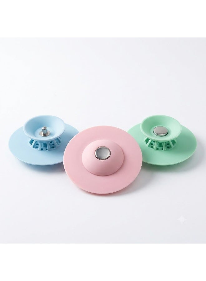 English: 2-in-1 Silicone Drain Stopper and Hair Catcher Strainer – Press-Type Sink Filter for Bathroom, Shower & Kitchen - Image 3