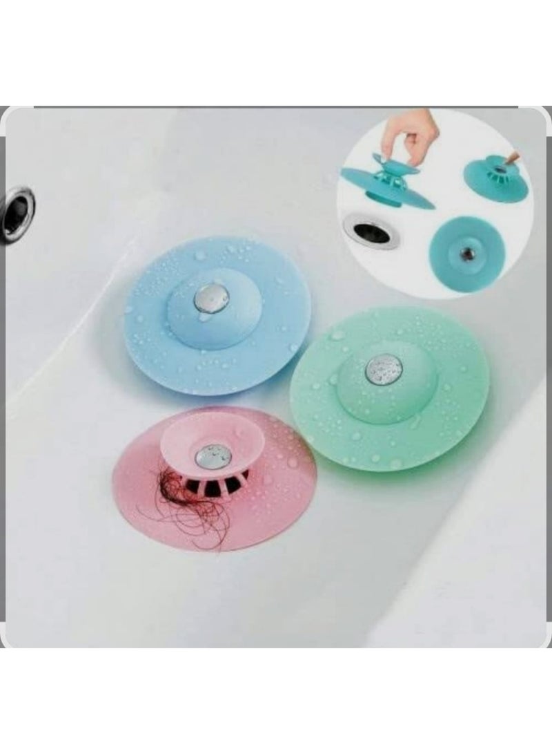 English: 2-in-1 Silicone Drain Stopper and Hair Catcher Strainer – Press-Type Sink Filter for Bathroom, Shower & Kitchen - Image 2
