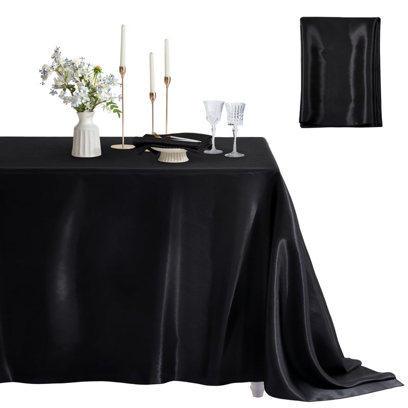 Counfeisly 1 Pack Satin Table Cover Rectangle Silkly Soft Table Cloth Satin Dining Table Cloths for Wedding Banquet Table Decoration Dining Room Indoor and Outdoor Use 60 x 120 Inches Black