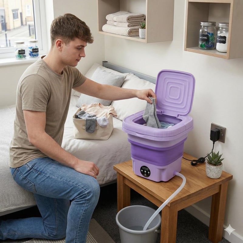 Foldable Washing Machine, 12L Portable Washing Machine with Handle, Waterproof Touch Panel, Practical Drainage, for Light Clothes and Small Items (Mauve) - Image 4