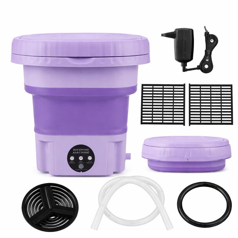 Foldable Washing Machine, 12L Portable Washing Machine with Handle, Waterproof Touch Panel, Practical Drainage, for Light Clothes and Small Items (Mauve) - Image 1