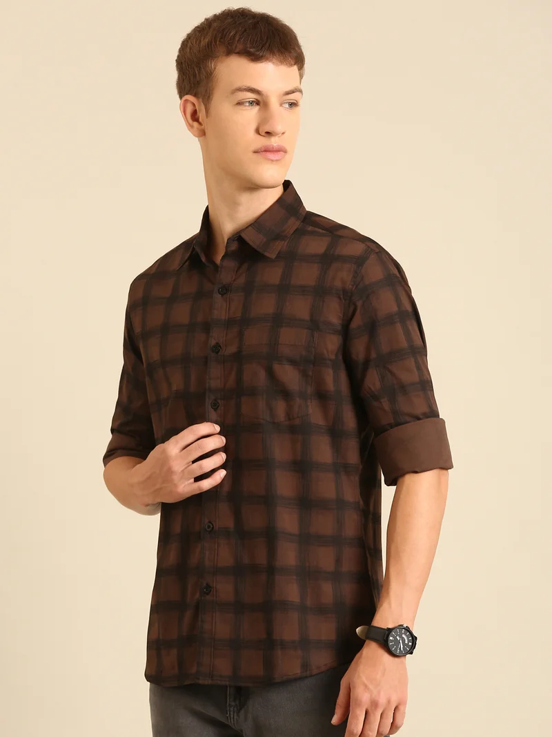 Joven Brown Casual Shirt for Men