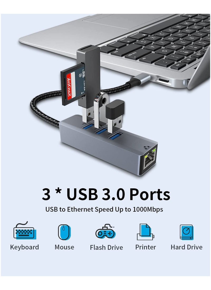 Generic USB C to Ethernet Adapter, USB C to RJ45 1000 Mbps Gigabit Ethernet Adapter, USB C Thunderbolt 3/4 to 3 Port USB 3.0 Hub for Laptop, Smart TV, for Windows/Mac OS/Surface Pro/Linux/XPS  - Image 3