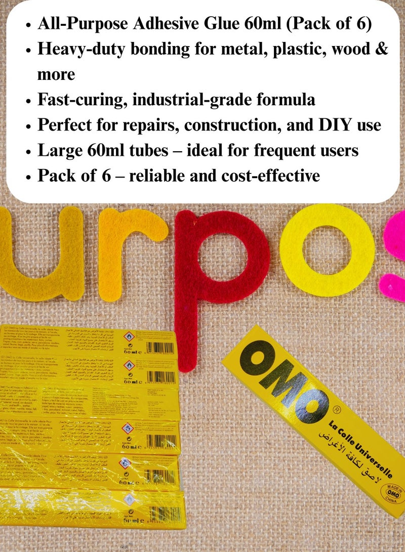 Omo All Purpose Super Glue, High-Grade Bonding Adhesive for Metal, Plastic, Wood, Fast-Curing (60ml (Pack of 6)) - Image 3
