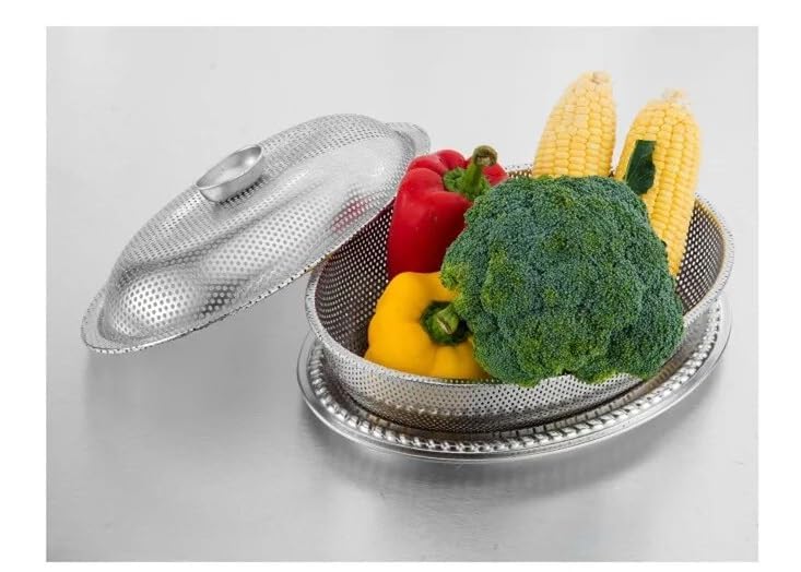 Pushkh Stainless Steel Fruit Vegetable Basket with Lid Colander Professional Strainer with Heavy Duty Handles and Self Pasta Spaghetti Berry Veggies Fruits Noodles Salads Dishwasher Safe - Image 5